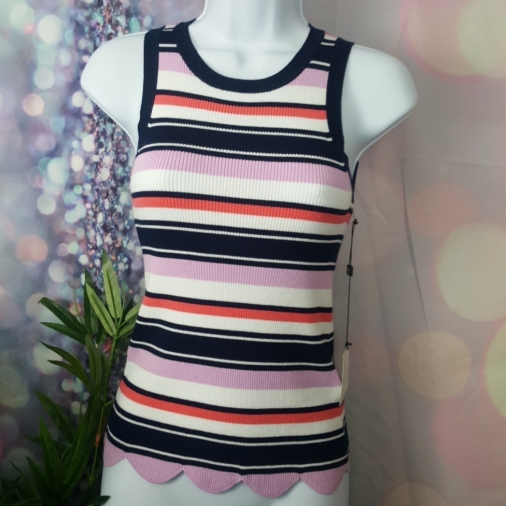 Laundry by Shelli Segal black striped ribbed tank - Picture 2 of 7